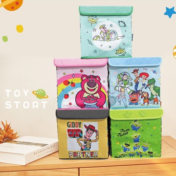 Disney迪士尼 麻布收納箱/方形摺疊收納箱/收納盒 2入組 - 三眼怪+玩具總動員