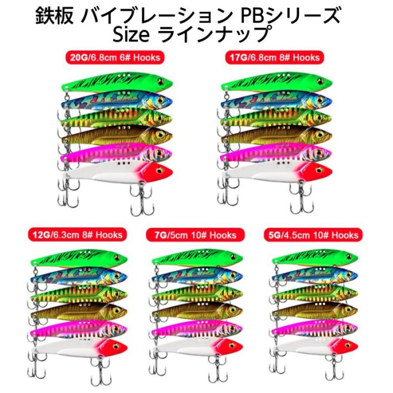 i-loop メタルジグ並みの飛距離!! 鉄板 バイブレーション 12g 6.3cm 6色 ルアーセット PBシリーズ 金属プレート シーバス ヒラメ  太刀魚 バス | LINEショッピング