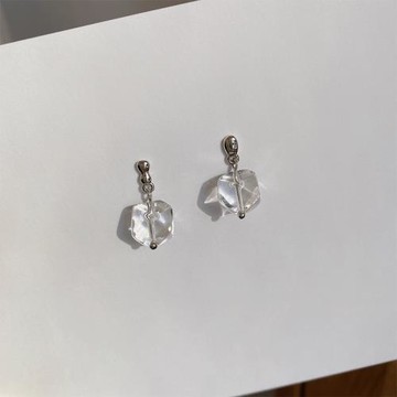OPs原創設計晶瑩冰塊兒方糖天然白水晶925銀針耳釘耳環/隱形耳夾