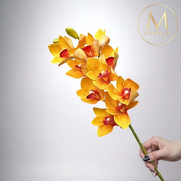 居家輕奢高級蝴蝶蘭魅力黃仿真花花材(1入組)