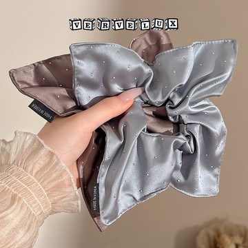 两件9.9折🔥臺灣出貨🔥可開發票✅灰藍色滿天星緞面方巾大腸髮圈女高級感扎頭髮低馬尾氣質發繩髮飾