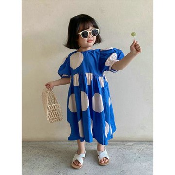 女童韓版裙子大波點泡泡袖連衣裙兒童公主裙2023夏裝新款外貿童裝