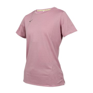 MIZUNO 女路跑短袖T恤-台灣製 運動 上衣 休閒 J2TAC20366 莓紅銀