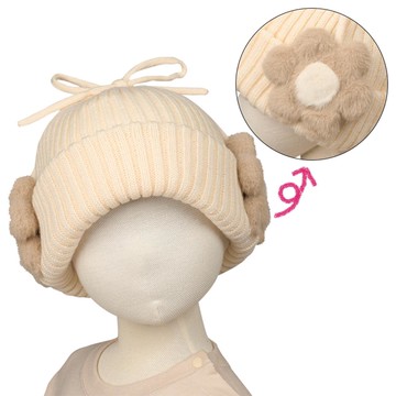 akachan honpo - 小花針織帽-象牙白色 (52~54cm)