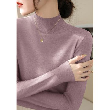 淺紫色溫柔輕熟風羊毛上衣女冬季內搭高級感半高領修身針織打底衫