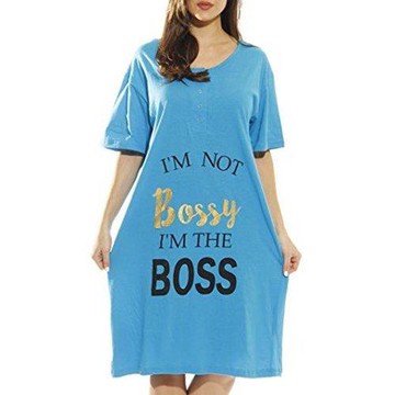 Love21 女大尺碼居家連身寬鬆圖騰松藍色短袖睡衣(預購)