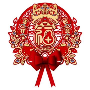 小麥購物 春節立體蝴蝶結福字門貼 吉祥如意 CNY032  混和顏色  43 x 36cm