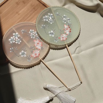❤精選❤古風扇子繡花團扇中國風漢服刺繡長柄古裝配飾圓扇618購物節 雙11全館免運