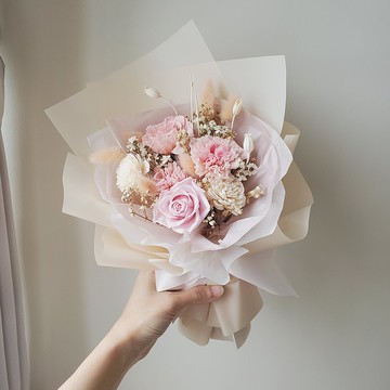 未完待續 | 永生玫瑰康乃馨 母親節 乾燥花 花束(粉白色)-現貨