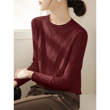 安哥拉純色秋季內搭圓領針織衫