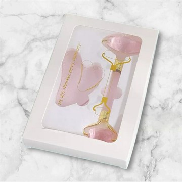 ??粉晶玉石 雙頭滾輪按摩/刮痧 組