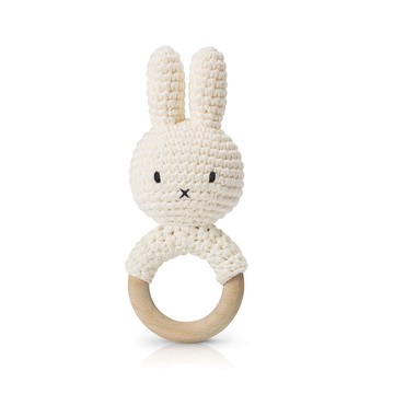 荷蘭 Just Dutch | Miffy 米飛兔 手工編織 嬰幼兒 手搖鈴 白色