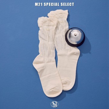 MISS 21 The Ribbon! 迷你珍珠小蝴蝶結造型堆堆泡泡襪－白