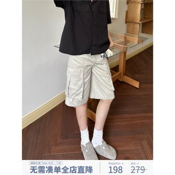 【清倉】UNRETRO 美式學院風寬松直筒工裝短褲女小個子闊腿五分褲