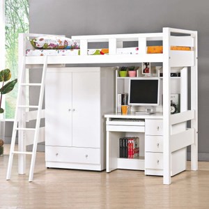 【MUNA 家居】佐伊3.5尺白色高架床(含衣櫃書桌)