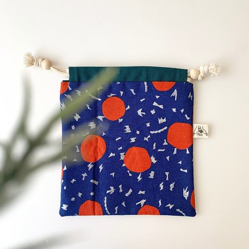 【River】束口收納袋/日本布料/燙銀圓點/藍