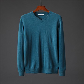 經典純色V領秋季薄款套頭長袖羊毛衫男士青年休閑百搭針織衫毛衫B