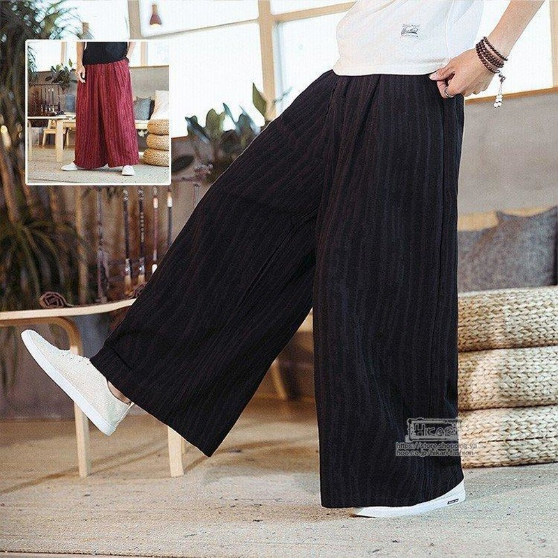 71%OFF!】 今季新作リネンパンツ メンズ ワイドパンツ サルエルパンツ