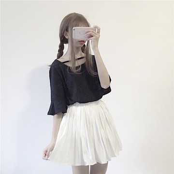 時尚高腰半身裙女早春新款傘裙百褶寬松a字裙學生包臀短裙子1入