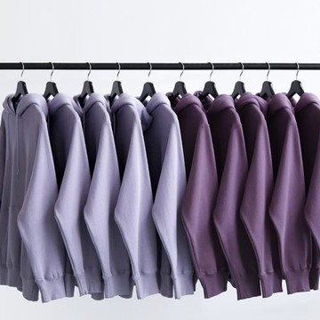 低飽和紫色系 460g重磅純色寬松連帽衛衣 橫向編織純棉帽衫男女款