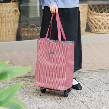 多功能條紋保溫保冷摺疊購物車-30L-多色可選 條紋藍