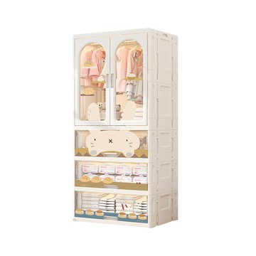 【Yeya也雅】58面寬速組型萌兔印花雙開門兒童衣櫃(3抽屜)-多色可選麵包物語