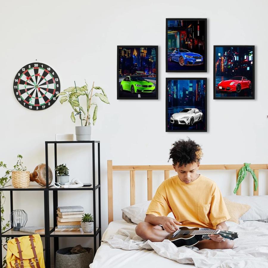 車用ポスター 4枚セット モダンカーポスター 男の子の部屋の装飾に   クラシックスーパーカーの壁アートプリント 車愛好家 ウォールアート   ボーイフレンド、