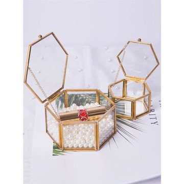 輕奢永生花diy婚禮戒指盒 透明玻璃金色首飾盒伴手禮收納盒飾品盒
