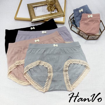 【HanVo】復古皺皺仙女波浪透氣棉質內褲 舒適柔軟親膚蕾絲邊中腰三角褲 獨立包裝 流行少女內褲 內著 A11-5712