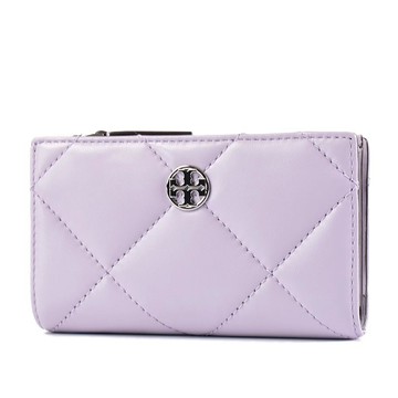TORY BURCH WILLA 銀LOGO菱格雙釦對開中夾-粉霧紫