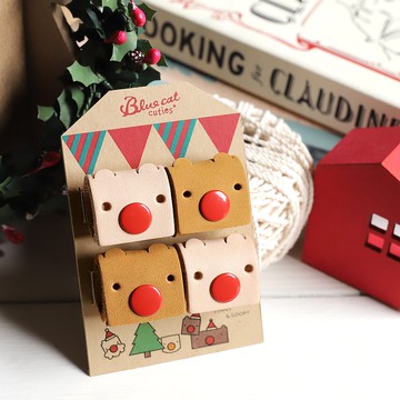 【聖誕禮物 交換禮物】Xmas Tinny 真皮革集線器 麋鹿4入