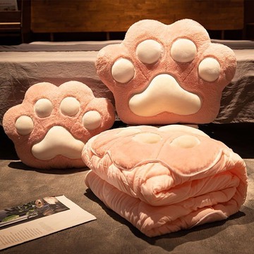 【台灣出貨】貓爪車載抱枕被子兩用 辦公室 午睡枕頭 空調毯子 二合一 午休 靠枕加厚