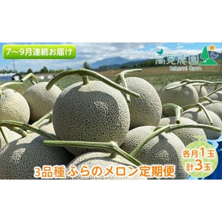 ふるさと納税 3品種 ふらの メロン 定期便 ≪計3玉≫ 北海道 富良野市 (高見農園) 北海道富良野市