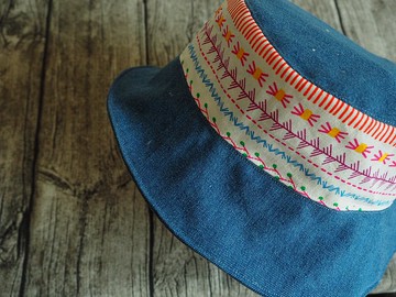 英國製作  牛仔藍彩色拼布 雙面漁夫帽子 適合小童成人