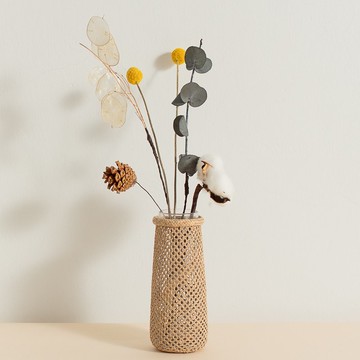 藺草編織/花瓶/花器/小尺寸/含玻璃瓶/中編網花