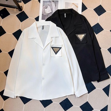 韓系寬鬆古巴領長袖襯衫男 痞帥輕奢黑色高級感免燙襯衫男