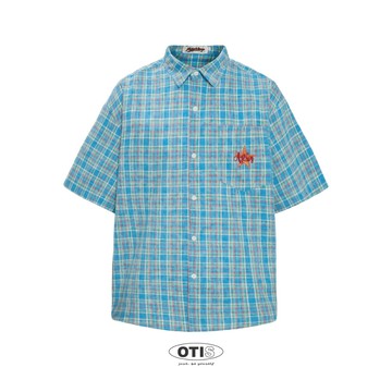 【OTIS】『現貨實拍』海洋之星 格紋 襯衫 撞色 短袖 男女 情侶 寬鬆 OVERSIZE 落肩 嘻哈 美式 街頭
