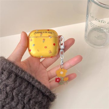 適用airpods4耳機套airpods3黃底碎花耳機殼airpods新款簡約airpods1/2創意藍牙無線耳機殼airpodspro2防摔套