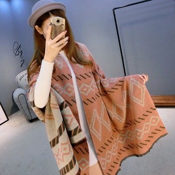 圍巾羊毛絨長披肩-菱形緹花時尚百搭女圍脖3色73hy1【獨家進口】【米蘭精品】