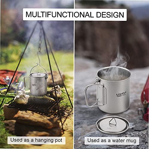 Lixada Titanium Water Mug Cup with Lid and Foldable Handle Ultralight 750ml Pot Portable Outdoor Camping Cooking Picnic