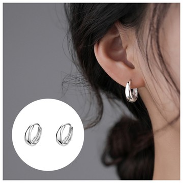 梨花HaNA 韓國925銀俐落圓圈．寬窄圈圈耳環