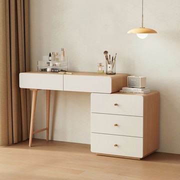 hoi!林氏木業北歐空島三斗櫃伸縮化妝桌 UV2C 原木色