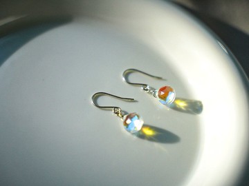 SV925/ 14KGF AURORA極光 施華洛世奇水晶耳環(耳夾) 水滴 彩虹光