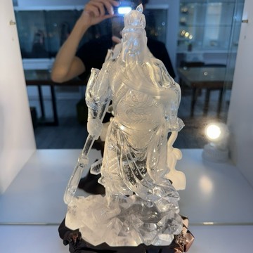 頂級收藏 天然激光料白水晶 武關公 雕件🌟送禮收藏招財 天然白水晶 武關公 關公擺件 關公雕件 武關公 A1390