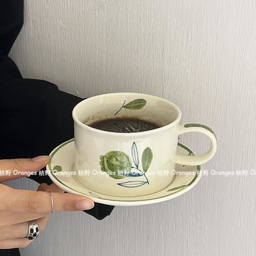 I9AT送勺芬蘭中古咖啡杯碟石榴果碩咖啡杯韓式復古下午茶水杯套裝