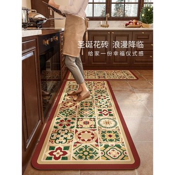 范居態度喜慶花磚復古廚房吸水地墊免清洗腳墊硅藻泥防滑可裁剪