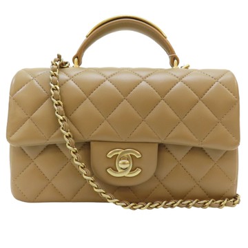 CHANEL 香奈兒【激安價】 卡其色 羊皮 Top Handle Rectangular Flap 肩背包 【二手名牌BRAND OFF】