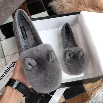 棉瓢鞋女毛毛鞋秋冬外穿大碼女鞋41-43加絨豆豆鞋小碼兔毛鞋33-34