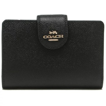 COACH - 素面防刮皮革中夾 (黑)
