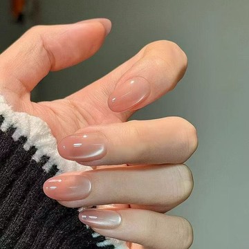 🎀日韓爆款🎀 純手工裸色玻璃珠可拆卸ins手工穿戴甲裸粉漸變溫柔顯白秋冬短款